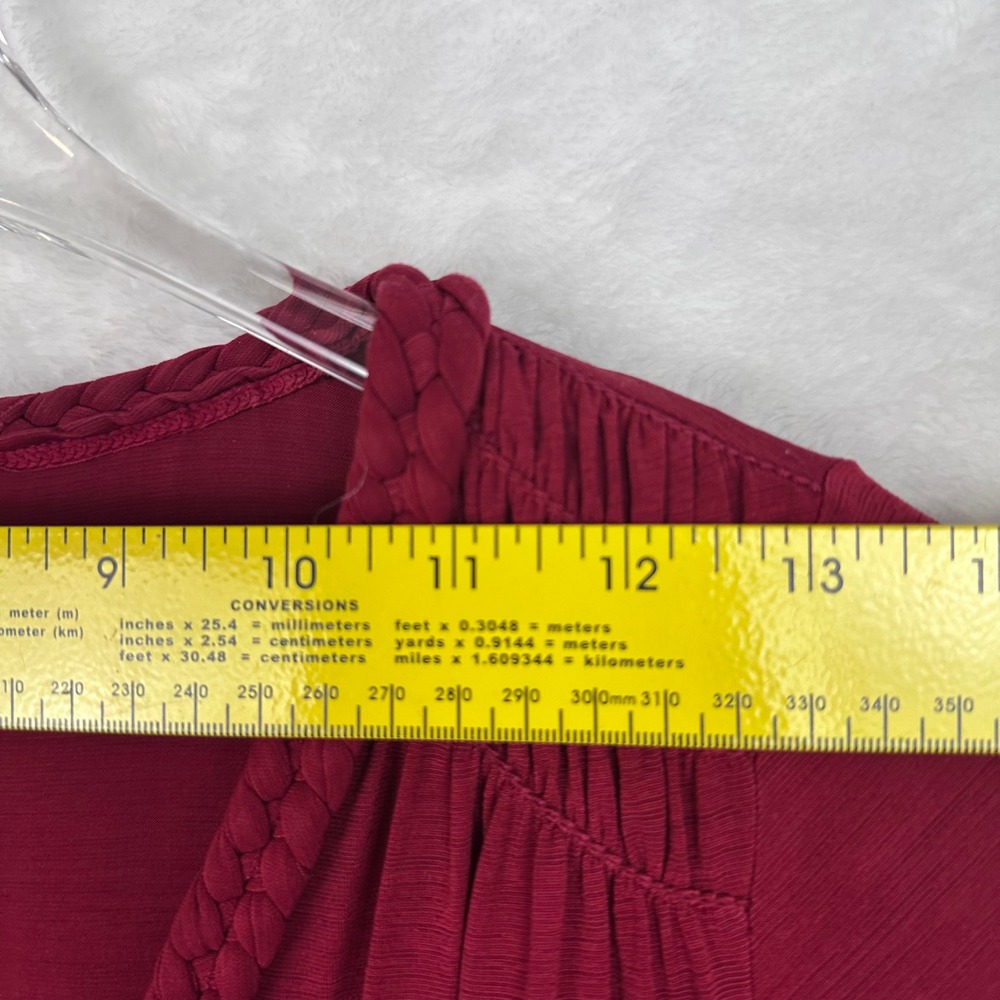 Sophie Max Women Red Braided V-Neck Empire Waist Long Sleeve Tunic Top Small - Picture 8 of 11